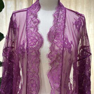 Romantic Sheer Dainty Purple Lace Duster Kimono Fairycore Bohemian Valentine XL